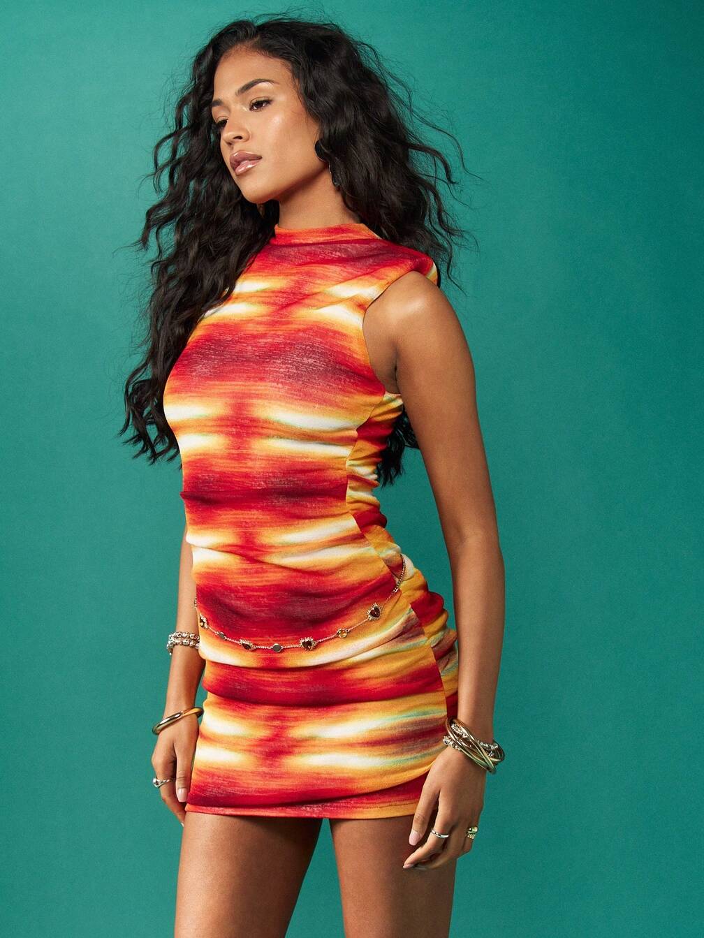 tie dye ruched mini dress Retro Glam Tie Dye Ruched Mini Dress