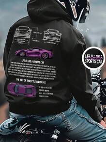 Manfinity Dauomo Men's Casual Fleece Hoodie, Fashion Car Print Pullover Hoodie, Car Enthusiasts Casual Hooded Sweatshirt - Black - View 1