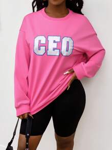 INAWLY Women Letter Print Round Neck Long Sleeve Sweatshirt, Autumn/Winter Pullover Fall - Pink - View 5