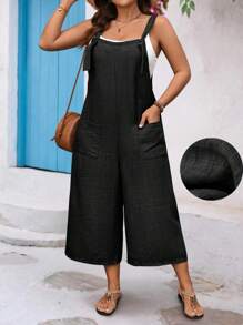 EMERY ROSE Plus Size Drawstring Pocket Decor Straight Leg Jumpsuit