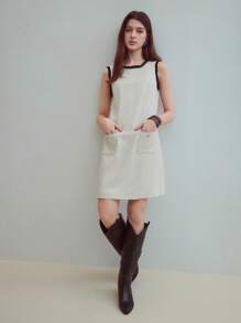 MOTF STUDIO 撞色镶边口袋连衣裙 - 杏色 - 查看 3