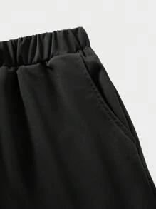 SHEIN Teen Boy Patch & Letter Print Loose Shorts - Black - View 3