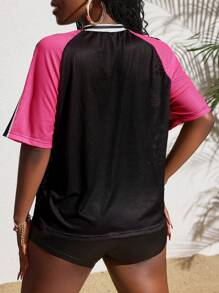 Slaydiva New Spring/Summer Music Festival Sports Street Style Letter Print Contrast Color Short Sleeve T-Shirt For Women