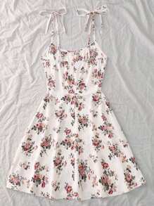 Trelyra 花卉印花肩带中长连衣裙，女式波西米亚风露背，结饰，褶皱胸部无袖细肩带常规款式短款黑色碎花吊带女式短裙，春夏，休闲日常穿着迷你短款女装