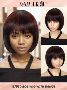 Short Straight Colored Human Hair Wig With Bangs - SNatural/530 - View 1