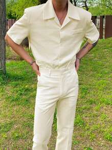 DAZY Summer Solid Office Wear Men's Lapel Neck Short Sleeve Blazer And Pants Suit - White - View 5