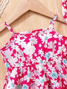 Baby Girl Vacation Floral Print Casual Strap Dress - Multicolor - View 4