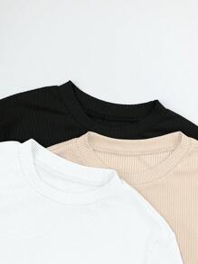 SHEIN LUNE 女士夏季休闲百搭简约短袖 T 恤 - 彩色 - 查看 4