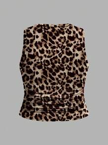 SHEIN EZwear 3 piezas Camiseta sin mangas de ajuste entallado talla grande con estampados de leopardo, lazo y cereza, casual, para verano