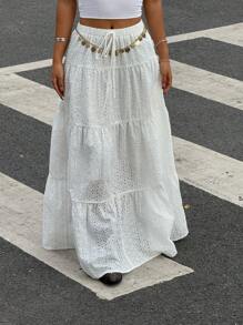 Muchica 适合锐舞派对、音乐节、夏季的女士低腰显瘦甜美百搭半身裙，简约休闲日常装扮 - 白色 - 查看 4