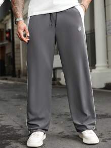 Manfinity Homme Plus Size Men's Contrast Color Patchwork Drawstring Waist Pants