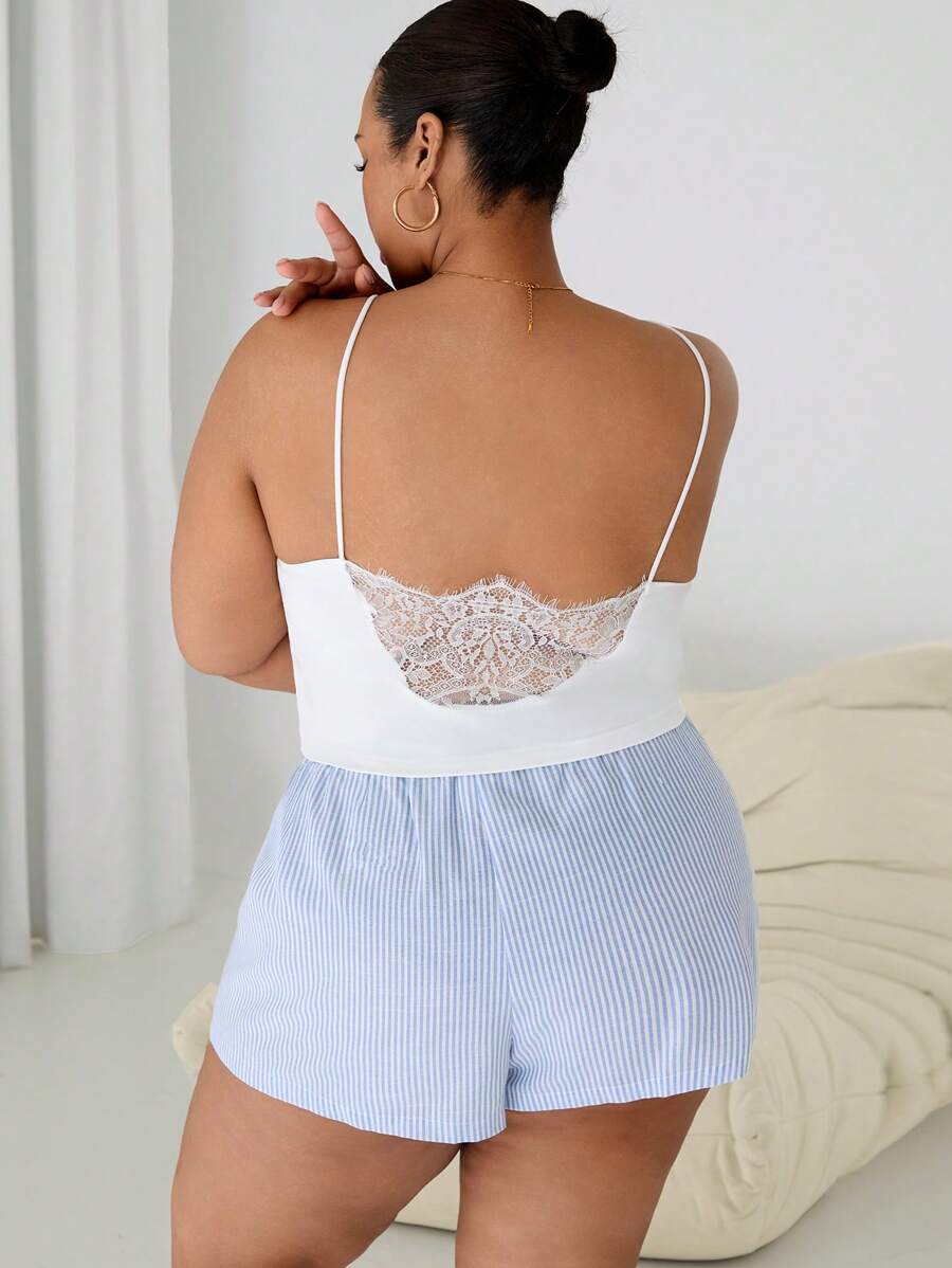 SHEIN EZwear Top de camiseta sin mangas con taza de encaje blanco, talla grande, primavera/verano - Blanco - Ver 1