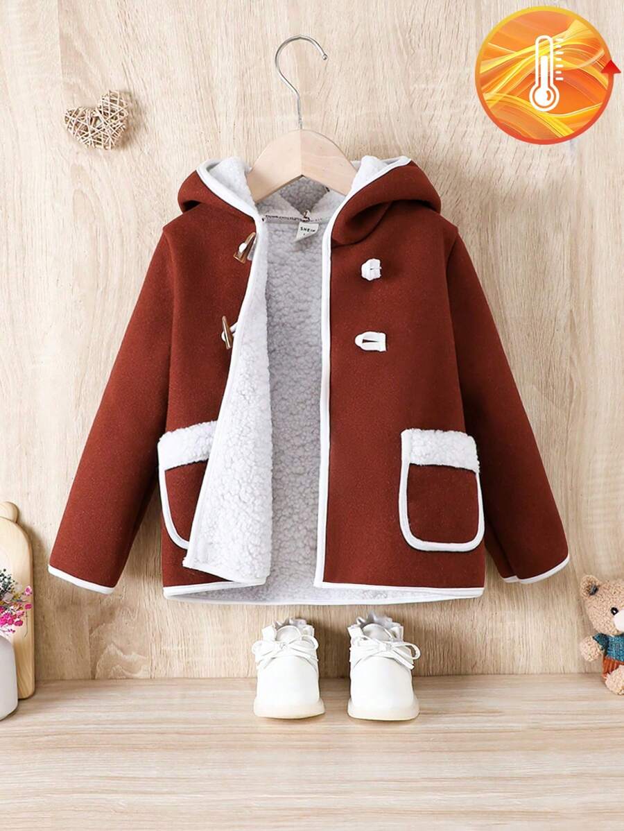 SHEIN Young Boy Dual Pocket Teddy Lined Hooded Duffle Overcoat