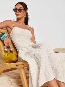 COSMINA Váy suông họa tiết trơn màu mùa hè cho nữ, dùng cho bữa sáng muộn - Kem - Xem 3