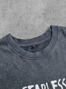 Manfinity VCAY Men's Loose Fit Printed Drop Shoulder Short Sleeve Knit T-Shirt, Suitable For Summer - Light Grey - View 3