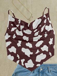SHEIN EZwear Camiseta de tirantes con cuello de pico y estampado de vaca para mujer de talla grande