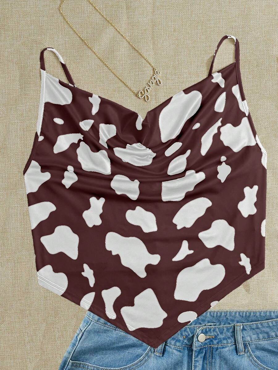 SHEIN EZwear Camiseta de tirantes con cuello de pico y estampado de vaca para mujer de talla grande