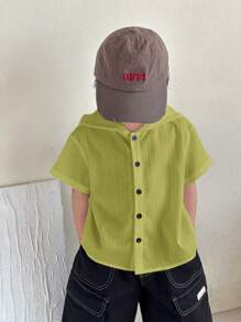 SHEIN 1 件年轻男孩休闲运动学院日韩宽松纹理连帽衬衫适合返校适合生日派对、聚会、表演、婚礼、洗礼、返校适合日常生活适合上学适合旅行适合春夏季