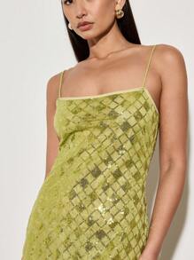 AiiRZ 闪亮亮片及地晚礼服吊带长裙，适合假日派对、婚礼宾客、节日正式场合等特殊场合，夏季女士连衣裙 - 青檸色 - 查看 5