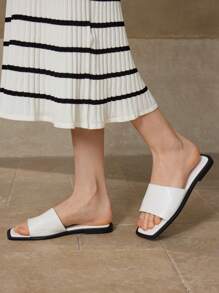 MOTF PREMIUM WOMEN'S COMFORTABLE DAILY CONTRAST TRIM SQUARE TOE FLAT SANDALS, SUMMER FOR CHRISTMAS - White - View 3