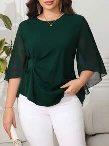 SHEIN Clasi Curvy Plus Size Women's Green Easter Outfit Women Top  Simple, Stylish, Casual Everyday Wear,  Women's Elegant Clothing, Elegant Clothing, Women's Modest Clothing, Women's Vacation Clothing, Women's Summer Clothing, Women's Business Casual Clothing, Going Out, Women's Office Clothing, Women's Spring Clothing, Holiday, Old Money, Wedding Guest, Women's Modest Clothing,Blouses For Women Elegant,Summer Tops,Business Casual Woman, Elegant Tops For Women Tops Women Blouses Plus Size Women Clothes Plus Size Blouses,2025  New Blouse