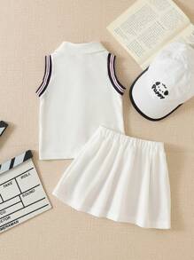 Baby Girls 2024 Summer New Style University Top + White Pleated Skirt 2Pcs Set - White - View 2