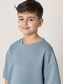 SUMWON Camiseta de ajuste relajado tipo streetwear de la Era "Never Look Back" 2, para verano, casual, de manga corta, con texto de declaración de estilo de vida urbano y moda - Neblina azul - Ver 3