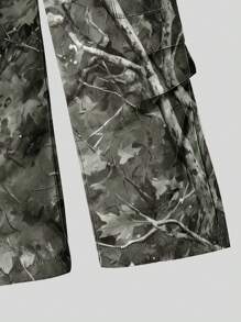 Young Girl - Leopard Print Letter Graphic Crew Neck Short Sleeve T-Shirt & Tree Branch Print Cargo Pants Set