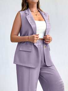 SHEIN Essnce Women's Summer And Autumn Clothes Fall Women Clothes Business Women Clothes Fashion Casual Commuting Vacation Work Office Clothes Business Casual Pride Clothing Plus Size Solid Color Single Breasted Sleeveless Blazer Women Jackets Fall Jackets Women Blazers