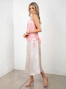 SNOW XUE GAO Pink Floral Printed Ruffle Cascade Chiffon Summer Top Vacation Top Summers Women Break Brunch - Pink - View 6