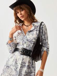 Wildy Summer American Western Open Front Casual Vacation & Commute Vintage Short Dress Boho Chic Old Money Style