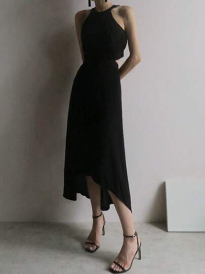 DAZY 女式不对称下摆收腰中长连衣裙优雅太阳裙