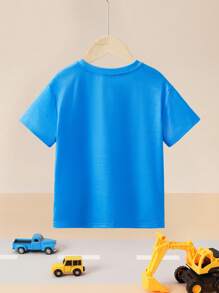 Blippi X SHEIN Maglietta larga da ragazzo con stampa grafica, papillon staccabile, bretelle e spille a tema cartoni animati