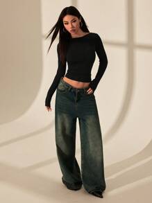 SHEIN PETITE Backless Lace Stitching Backless Women's T-Shirt Top. Sexy Date Wear Suitable For Summer.