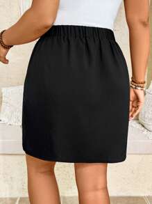 SHEIN Clasi Plus Size Women Black Simple A-Line Skirt With Chain Decor, Summer, St. Patrick's Day, Rave, Festival, Spring Break, St. Patrick Boho - Black - View 2