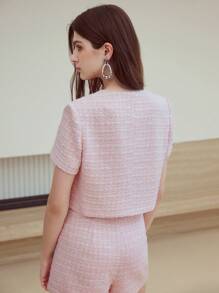 MOTF STUDIO TWEED BUTTON UP JACKET - Pink - View 2