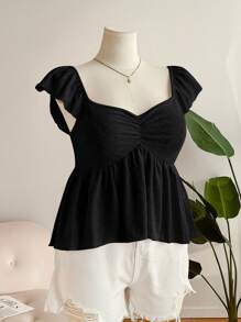 SHEIN Frenchy Plus Size Women Asymmetric Hem V Neck Casual Tee Shirt, Elegant Everyday Wear, Fashionable Design, New Spring/Summer Pink - Black - View 4