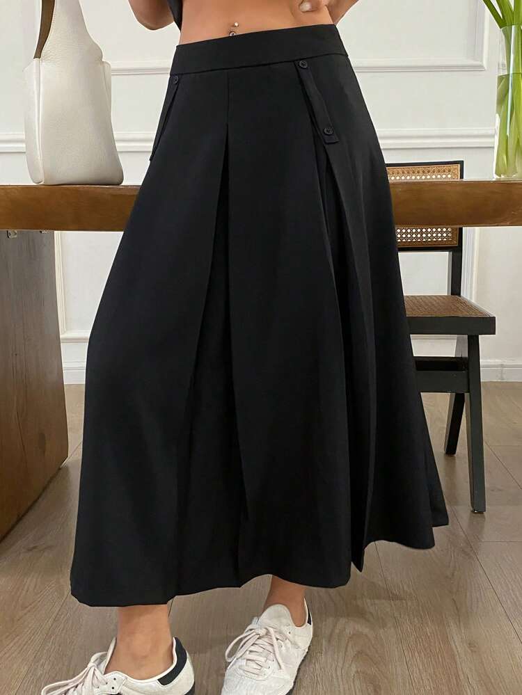 Solid Color Mid-Length Pleated Skirt, Women's Casual Skirt, Spring/Summer
