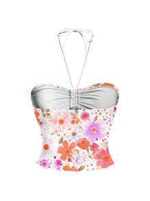 cha5rlie Colorful Floral Print Camisole Tank Top For Women, Suitable For Summer Music Festivals, Beach, Vacation - Multicolor - View 3