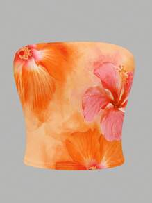 INAWLY 3pcs/Set Women Casual Vacation Tiedye Hibiscus Floral Tube Top, Suitable Tank For Holiday - Multicolor - View 3