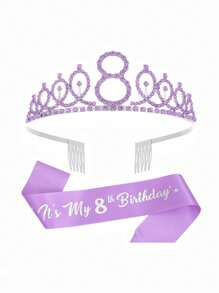 SHEIN 2pcs/Set Birthday Sash Birthday Crown Number Princess Crown Queen Tiara Rhinestone Birthday Headbands Birthday Sash With Pin Happy Birthday Crown And Sash Ribbon For Birthday Party Ball Decoration,Christmas - Multicolor - View 10