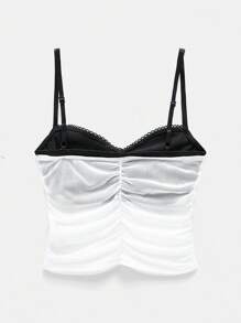 Maija Summer White And Black Seksi Chic Night Out Cropped Top,Bra Cup Design Spaghetti Strap Mesh Tank,Fitted Color Block Casual Music Festival Top - Black and White - View 7
