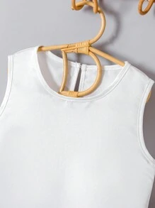 3 件套年轻女孩优雅缎面无袖上衣、几何印花金属裙和披肩夏季派对/婚礼/度假装 - 白色 - 查看 3