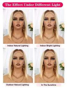 13*4 Short Straight Bob Wigs Frontal Lace 180% Density Human Hair Ombre4/613# Frontal Bob Wig - S4/613 - View 9