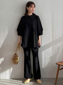 FRIFUL 女士纯色彼得潘领灯笼袖宽松洋娃娃衬衫