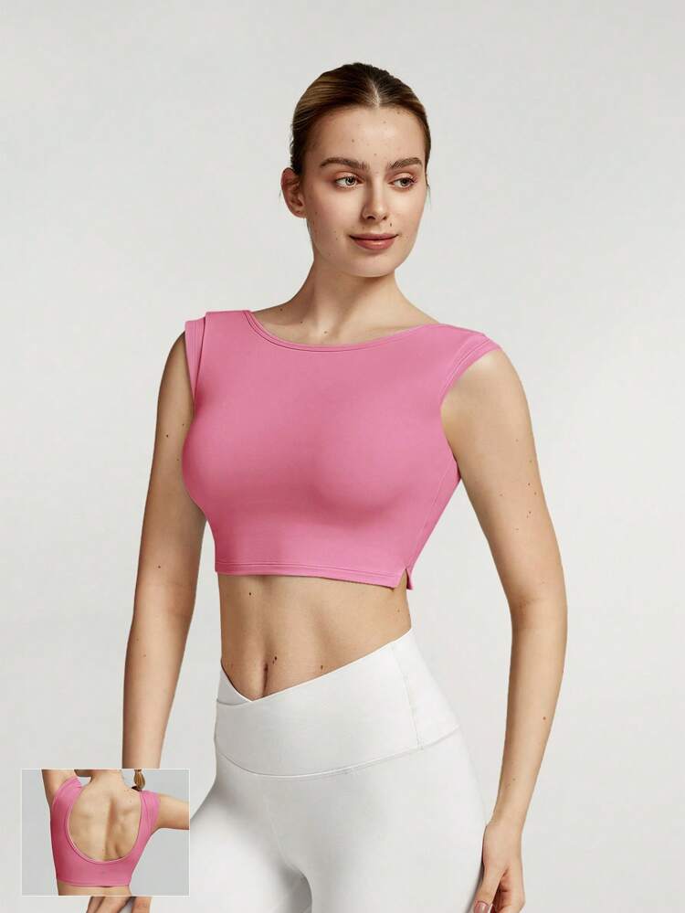 FeatherFit™ Just Do U-Back Cap Sleeve Slit Hem Crop Tank Top Low Impact Yoga Pilates Daily