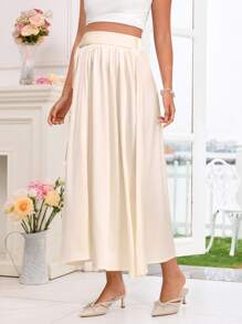 SHEIN Tie-Up Solid Color Maxi Maternity Skirt - Apricot - View 4