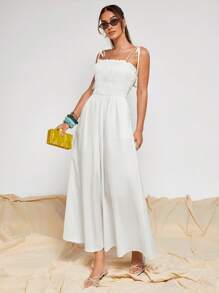 COSMINA Vestido maxi casual de vacaciones de unicolor con tirantes finos para mujer