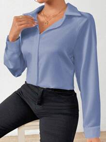 Chiquease Camisa casual/de oficina para mujer de un solo botonadura de manga larga y unicolor