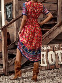 LanaWest 波西米亚风格印花 V 领短袖中长连衣裙 - 彩色 - 查看 2